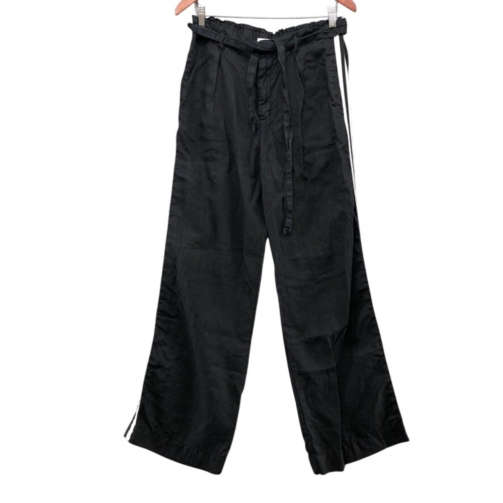 Bella Dahl Wide Leg‎ Pants Womens 29 Black Linen Side Stripe Paperbag B3018-331
